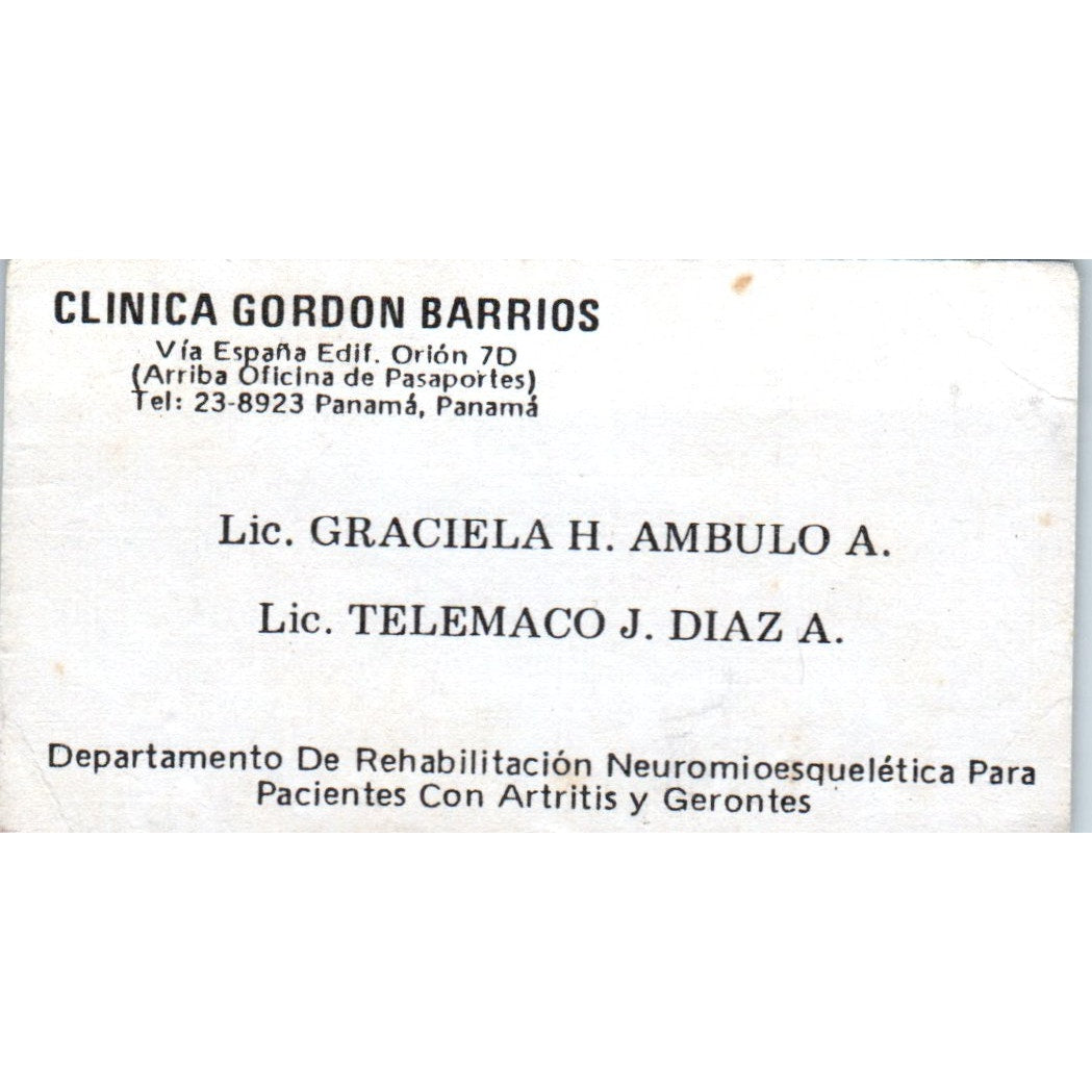 Clínica Gordon Barrios Graciela H Ambulo, Telemaco J Diaz Business Card SD8-B17