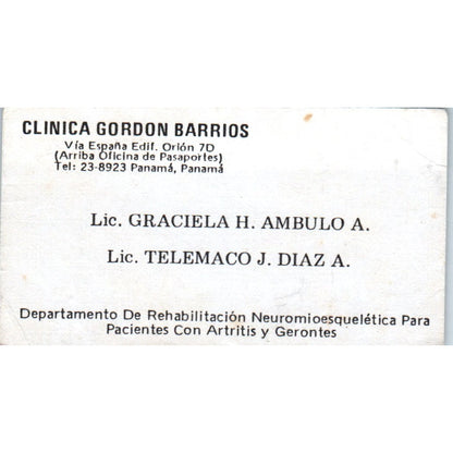 Clínica Gordon Barrios Graciela H Ambulo, Telemaco J Diaz Business Card SD8-B17