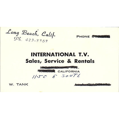 International T.V. W. Tank Long Beach CA Vintage Business Card SSB4-B12