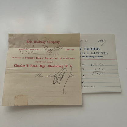 Edwin Ferris Salt Dealer New York 1867 Billhead & Erie Ry Waybill C15