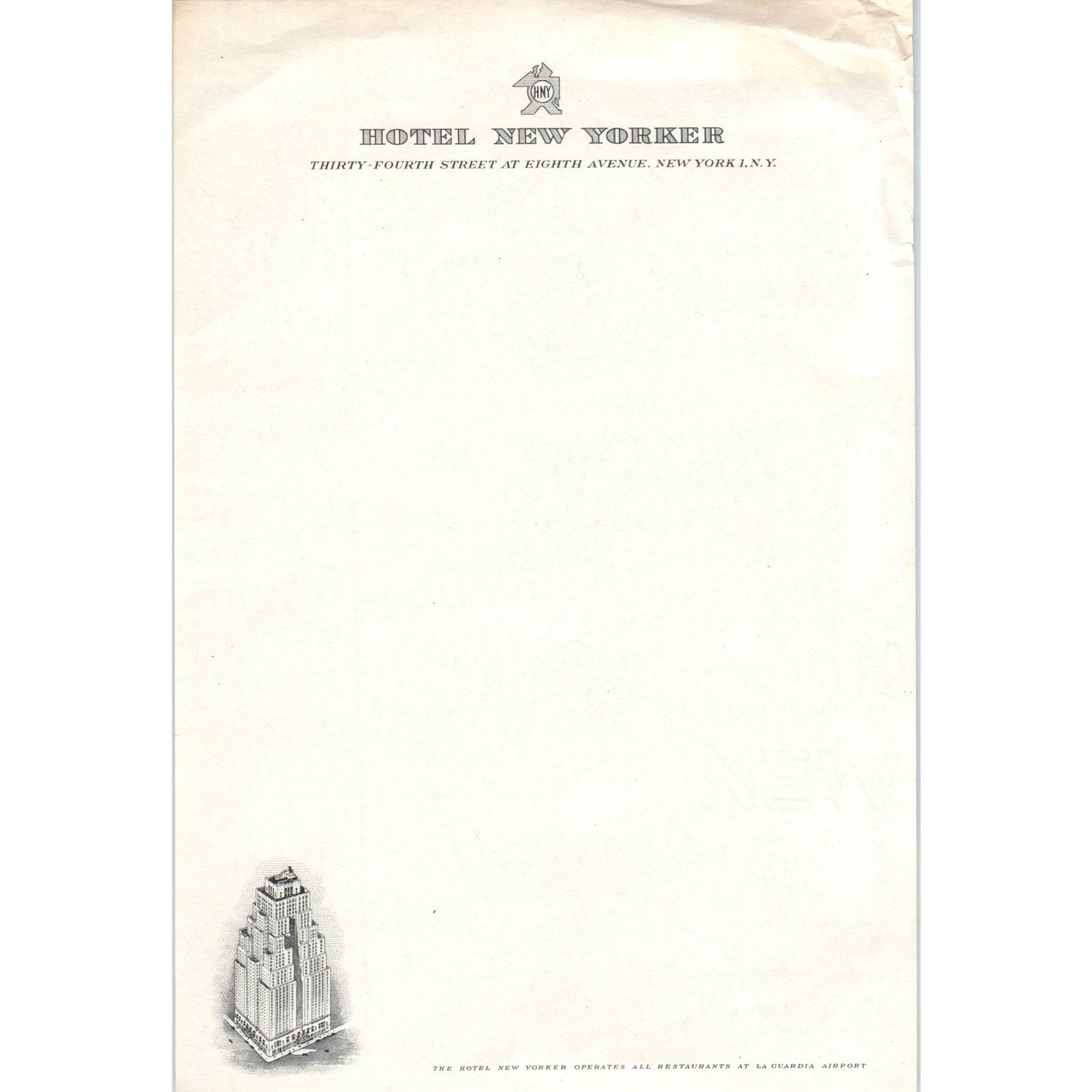 Vintage Hotel New Yorker Blank Letterhead AD8-R8