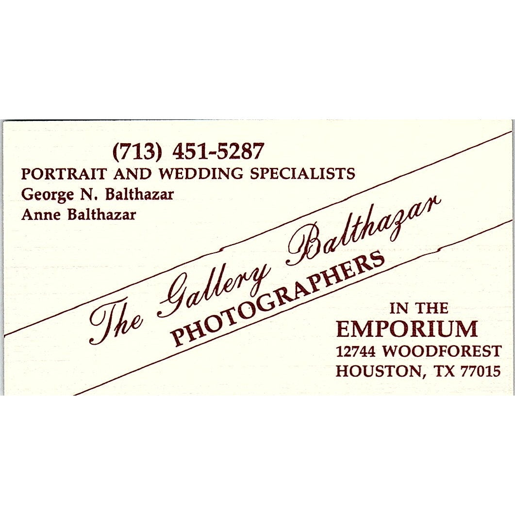 The Gallery Balthazar George & Ann Balthazar Houston Vtg Business Card SC9-B1