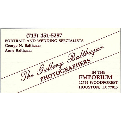 The Gallery Balthazar George & Ann Balthazar Houston Vtg Business Card SC9-B1