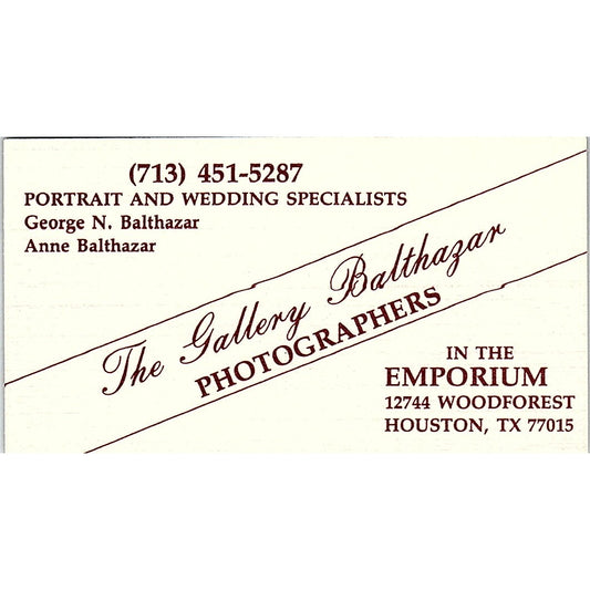 The Gallery Balthazar George & Ann Balthazar Houston Vtg Business Card SC9-B1