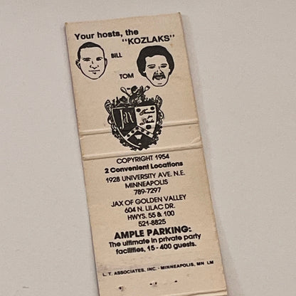 Jax of Golden Valley Jim & Tom Kozlak Richard Burm Matchbook Cover MB59-3