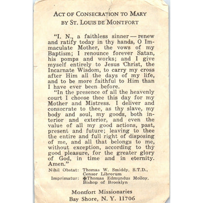Act of Consecration to Mary St. Louis De Montfort Vintage Prayer Card TH2-PC1