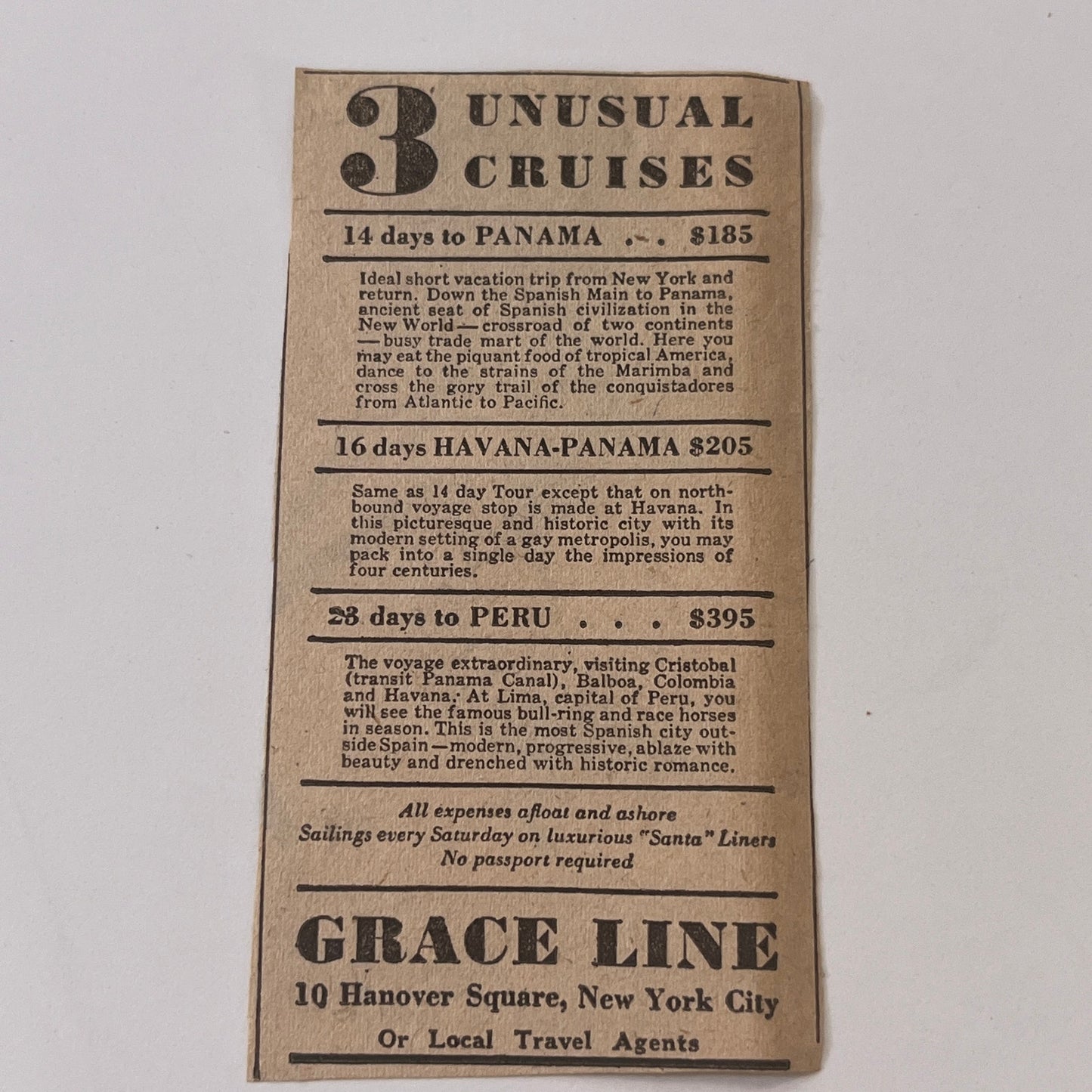 Grace Line 3 Unusual Cruises New York NY 1931 Newspaper Ad SAG4-S13