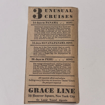 Grace Line 3 Unusual Cruises New York NY 1931 Newspaper Ad SAG4-S13