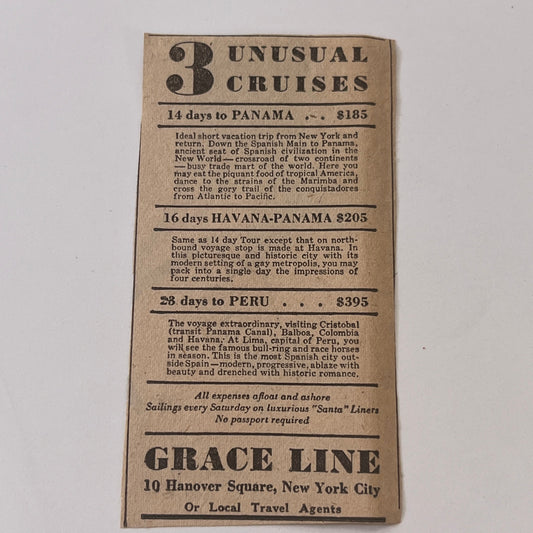 Grace Line 3 Unusual Cruises New York NY 1931 Newspaper Ad SAG4-S13