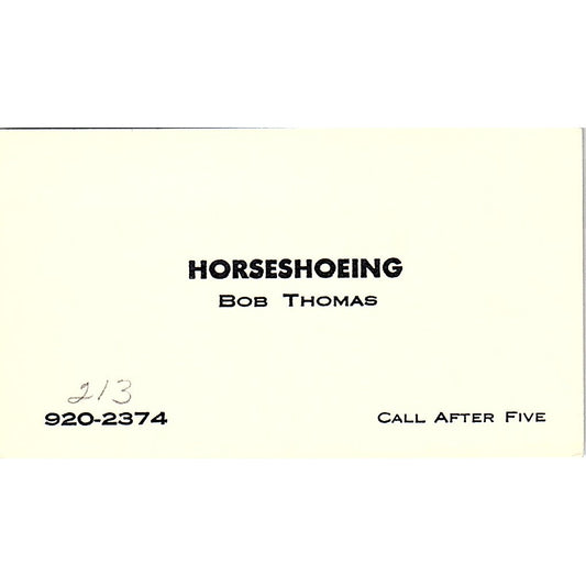 Bob Thomas Horseshoeing Long Beach California Vintage Business Card SB4-B11