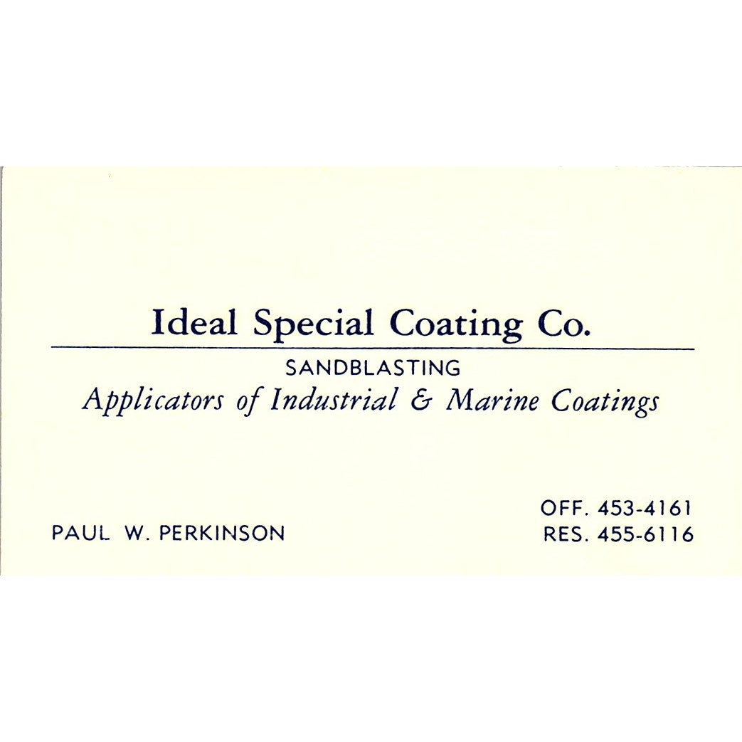 Paul W Perkinson Ideal Special Coating Sandblasters Vintage Business Card SD9-B8