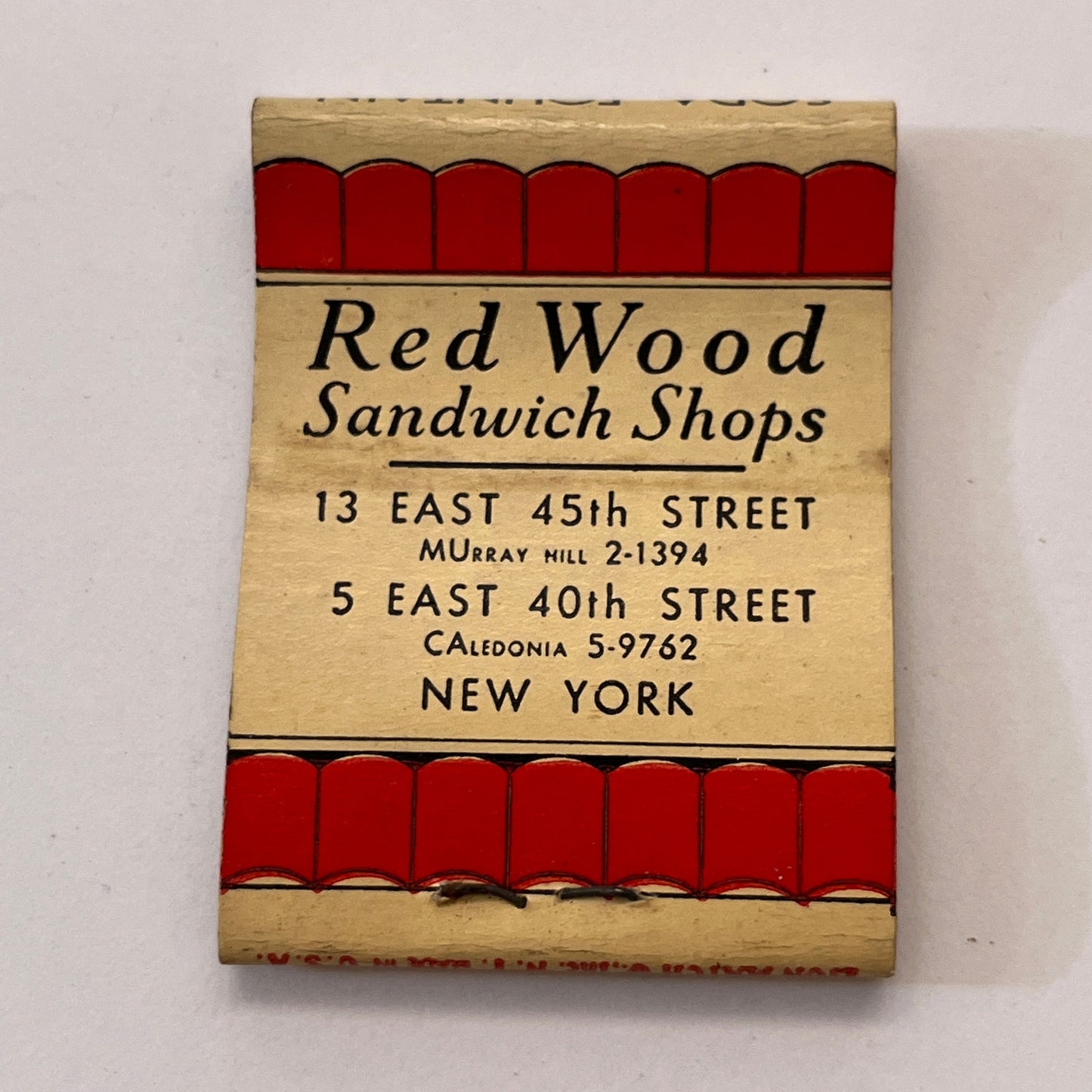 Red Wood Sandwich Shops 13 East 45th St New York Matchbook Cover TB8-MB3-9