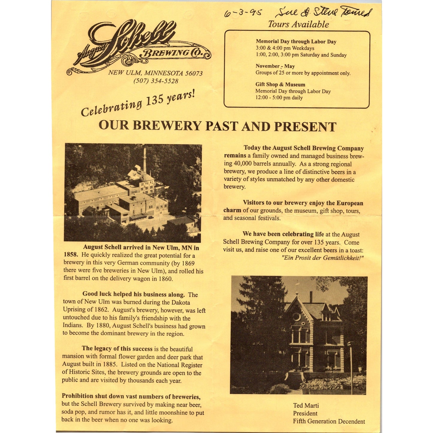 1995 August Schell Brewing Co Tour Leaflet New Ulm Minnesota K23