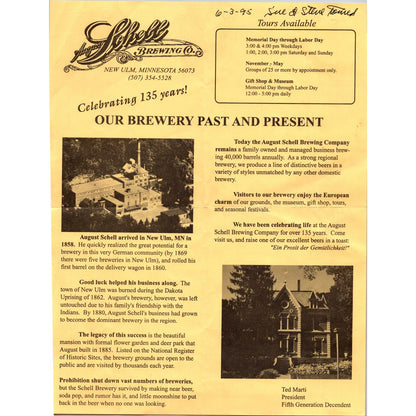 1995 August Schell Brewing Co Tour Leaflet New Ulm Minnesota K23