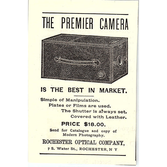 The Premier Camera Rochester Optical Company NY 1892 Ad AG2-M9