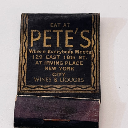 Pete's Tavern at Irving Place New York City Vintage Matchbook Cover TB8-MB3-3