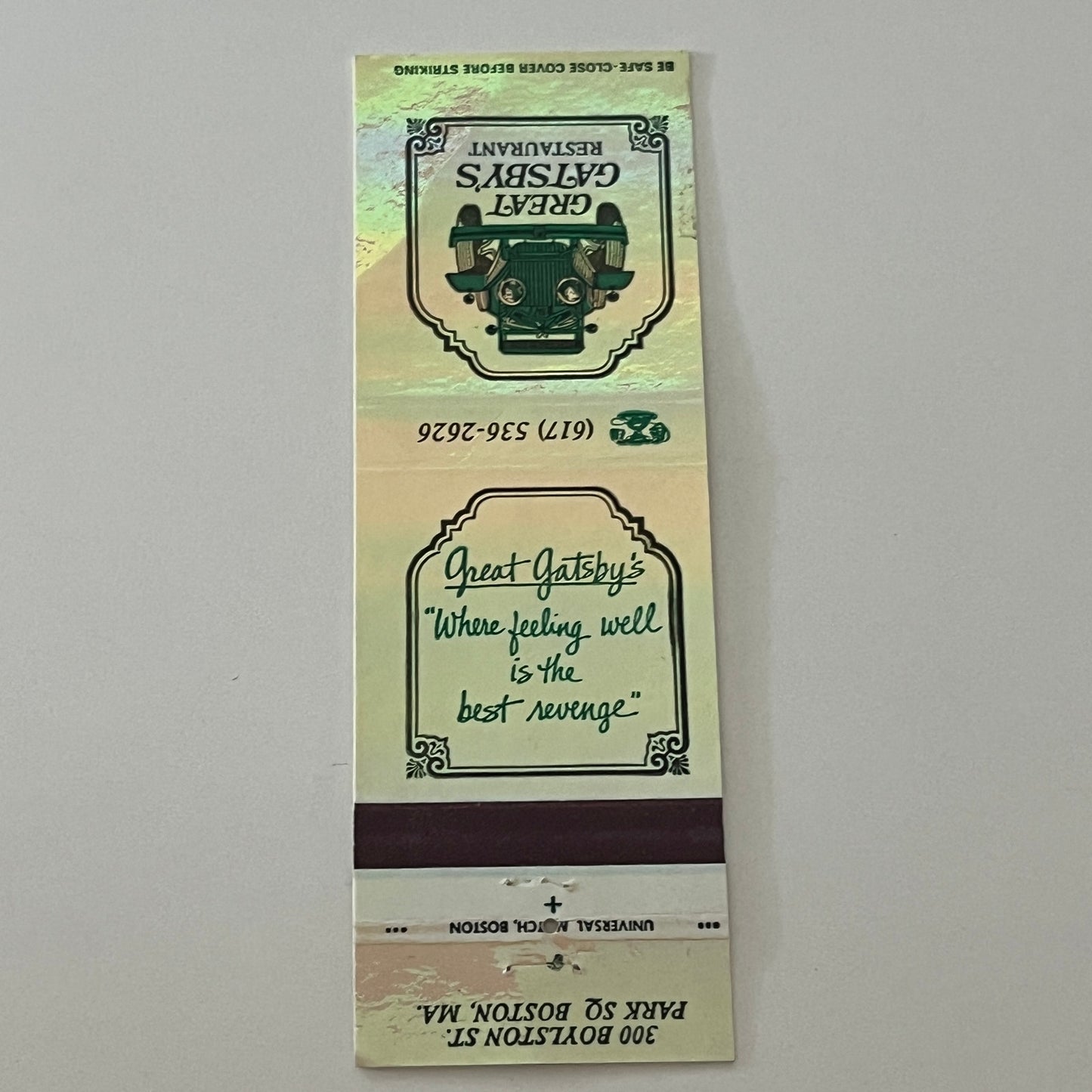 Great Gatsby's Restaurant Boston MA Matchbook Cover MM5-9