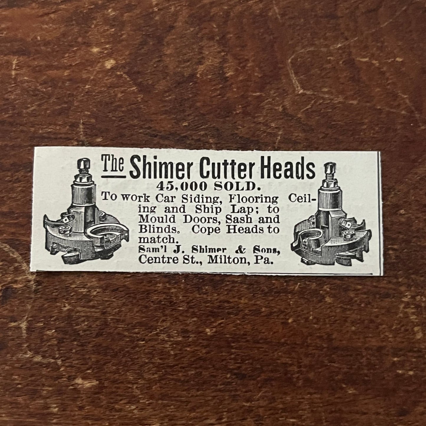 The Shimer Cutter Heads Samuel J Shimer Milton PA Original Advertisement AD8-P29