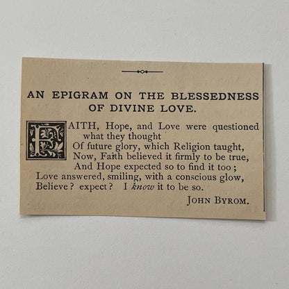 An Epigram on the Blessedness of Divine Love - John Byrom 1884 Poem AG3-S1
