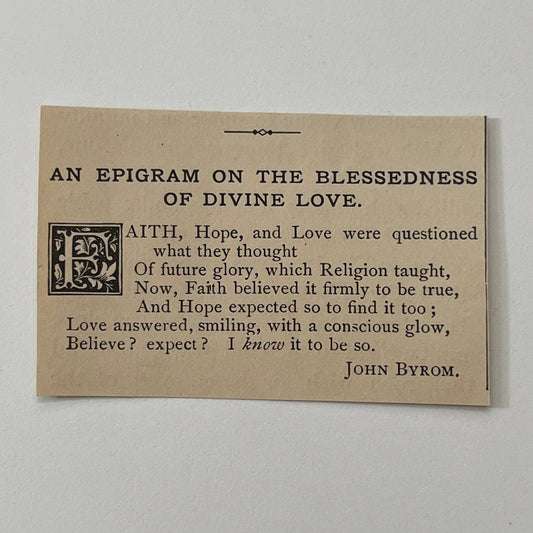 An Epigram on the Blessedness of Divine Love - John Byrom 1884 Poem AG3-S1