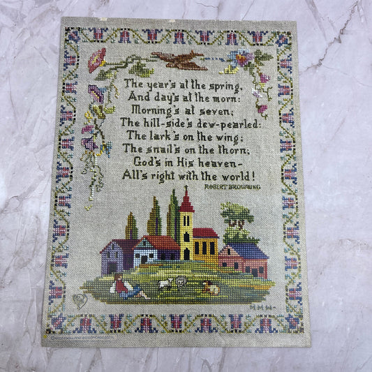 1917 Sampler Picture The Year's at Spring Poem Robert Browning Volland Co FL6-11