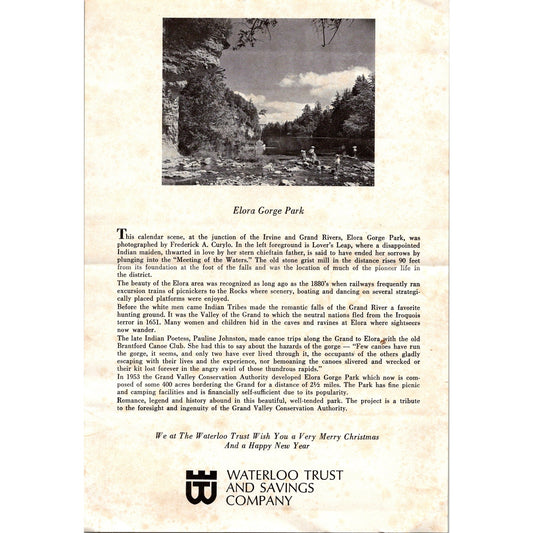 1950s Waterloo Trust and Savings Company Elora Gorge Park Ontario Leaflet AJ5-1