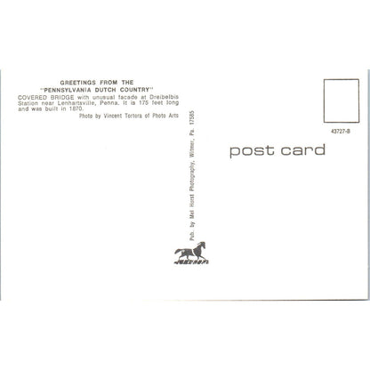 Lenhartsville Covered Bridge PA Dutch Country Vintage Bridge Postcard PD1