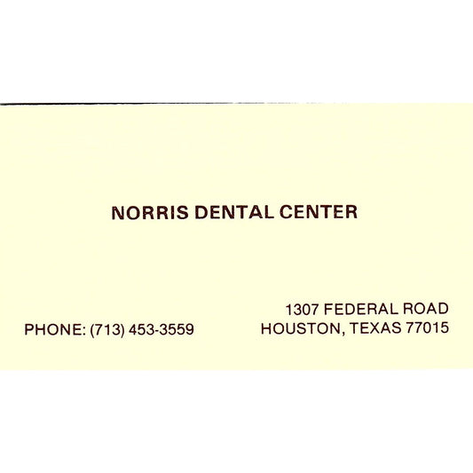 Norris Dental Center Houston TX Vintage Business Card SE3-B15