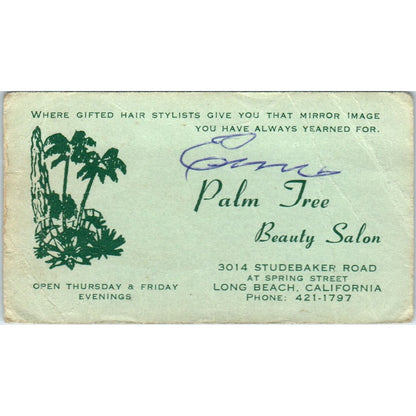 Palm Tree Beauty Salon Long Beach CA Vintage Business Card SD8-B10