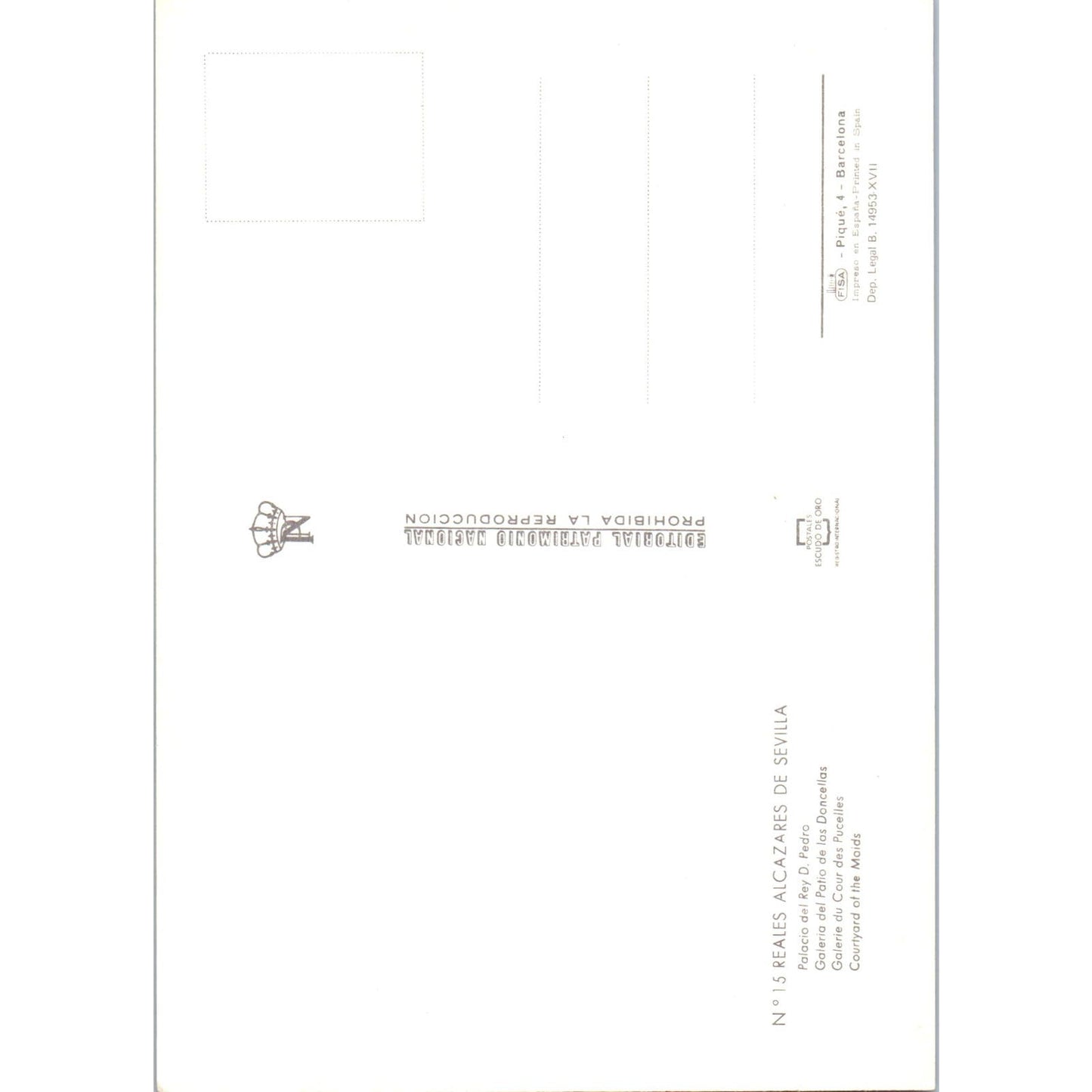 Reales Alcázares De Sevilla Galería Del Patio De Las Doncellas Vtg Postcard PD1