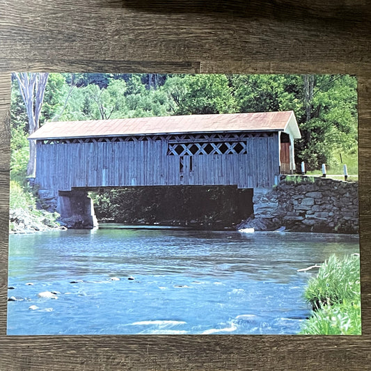 Comstock Covered Bridge Side View Montgomery Vermont Vintage Art Print 12x16 V11
