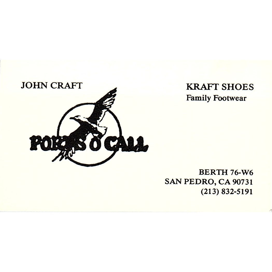 Kraft Shoes Family Footwear John Craft San Pedro CA Vintage Business Card SB4-B7