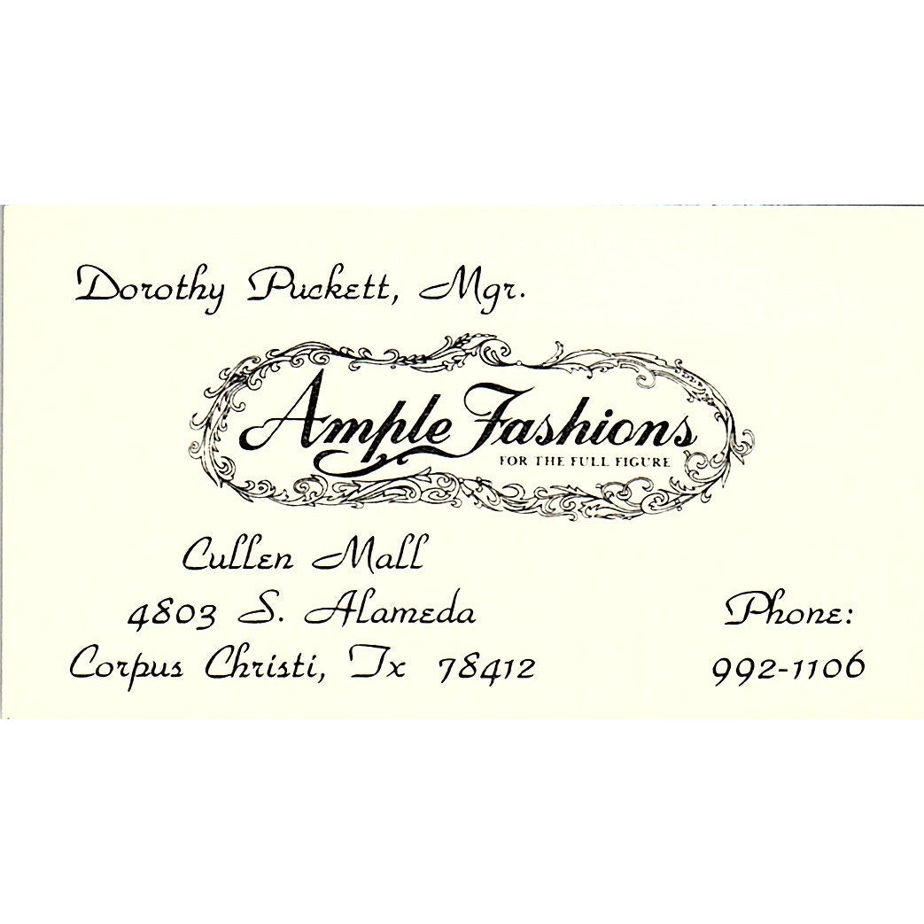 Ample Fashions Full Figure Dorothy Puckett Corpus Christi Business Card SE5-B5