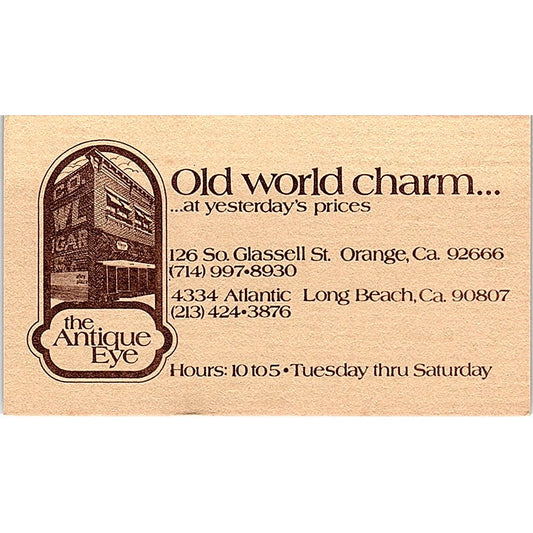 The Antique Eye Long Beach, Orange CA Vintage Business Card SE3-B16