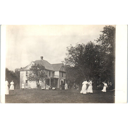 Large Gathering Ladies in White Gowns Dancing c1910 RPPC Postcard AB9