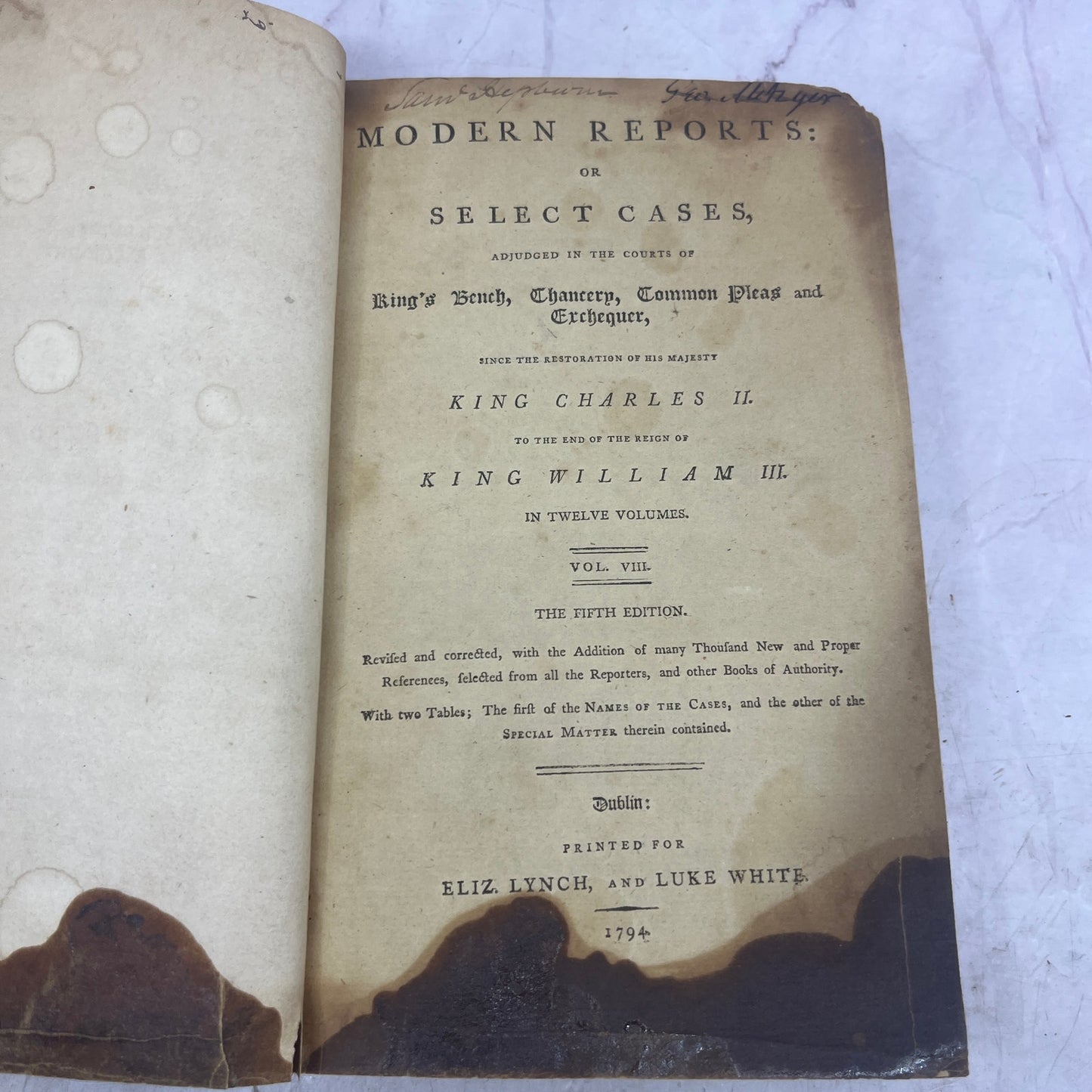 1794 Select Cases in the Courts of Charles II to William III Vol. VIII TJ8-OB-3