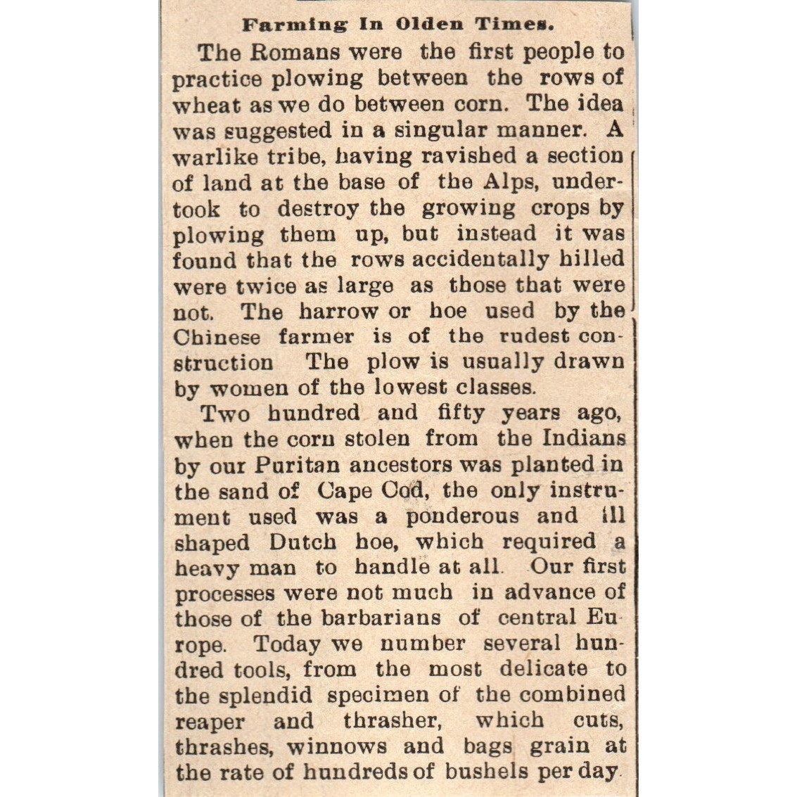 Farming in the Olden Times Milwaukee 1898 Newspaper Clip AF7-E12