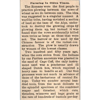 Farming in the Olden Times Milwaukee 1898 Newspaper Clip AF7-E12