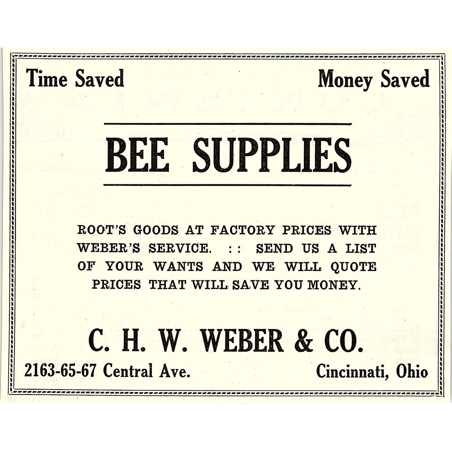C.H.W. Weber & Co Bee Supplies Cincinnati Ohio 1926 Ad AG3-H2