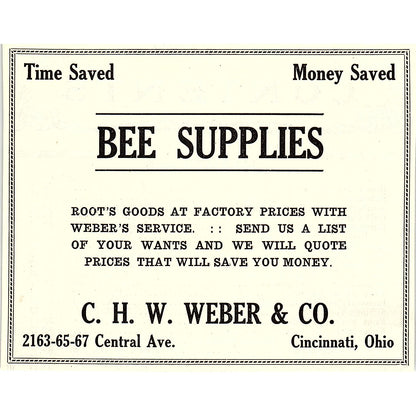 C.H.W. Weber & Co Bee Supplies Cincinnati Ohio 1926 Ad AG3-H2