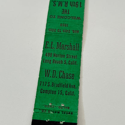 19th RMS Convention E.L. Marshall W.D. Chase Miami Beach FL Matchbook TB6-MB1-14