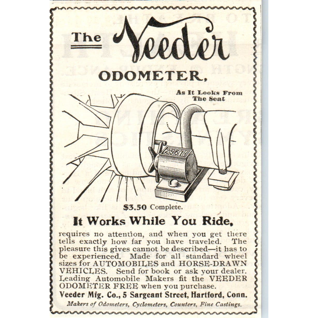 The Veeder Odometer Hartford CT c1905 Original Magazine Advertisement AE7-A2