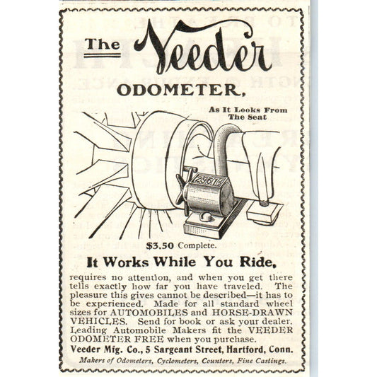 The Veeder Odometer Hartford CT c1905 Original Magazine Advertisement AE7-A2