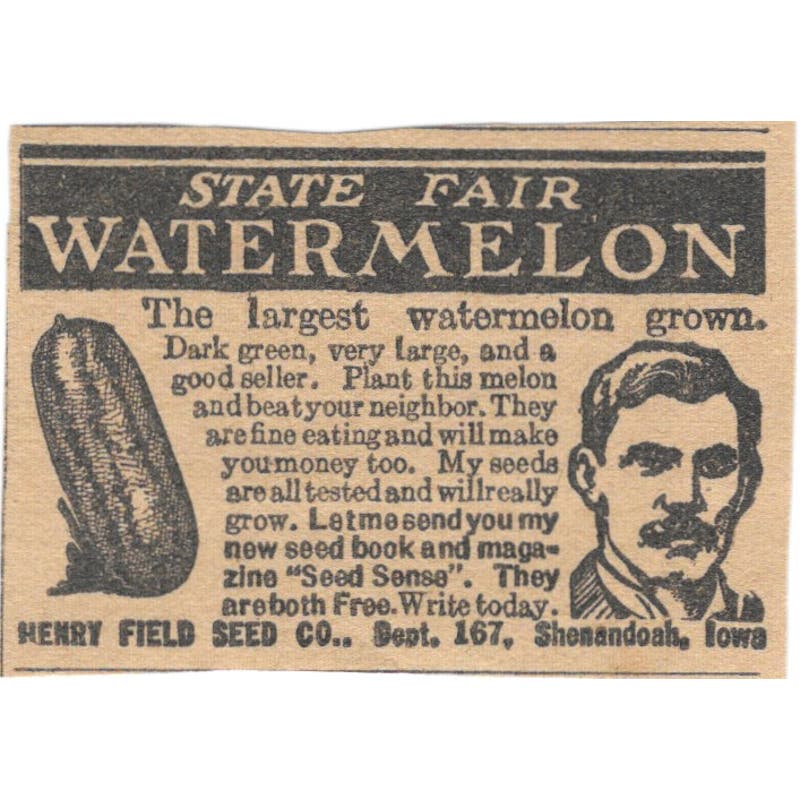Henry Field Seed Co Shenandoah Iowa State Fair Watermelon 1923 Magazine Ad AE1-7