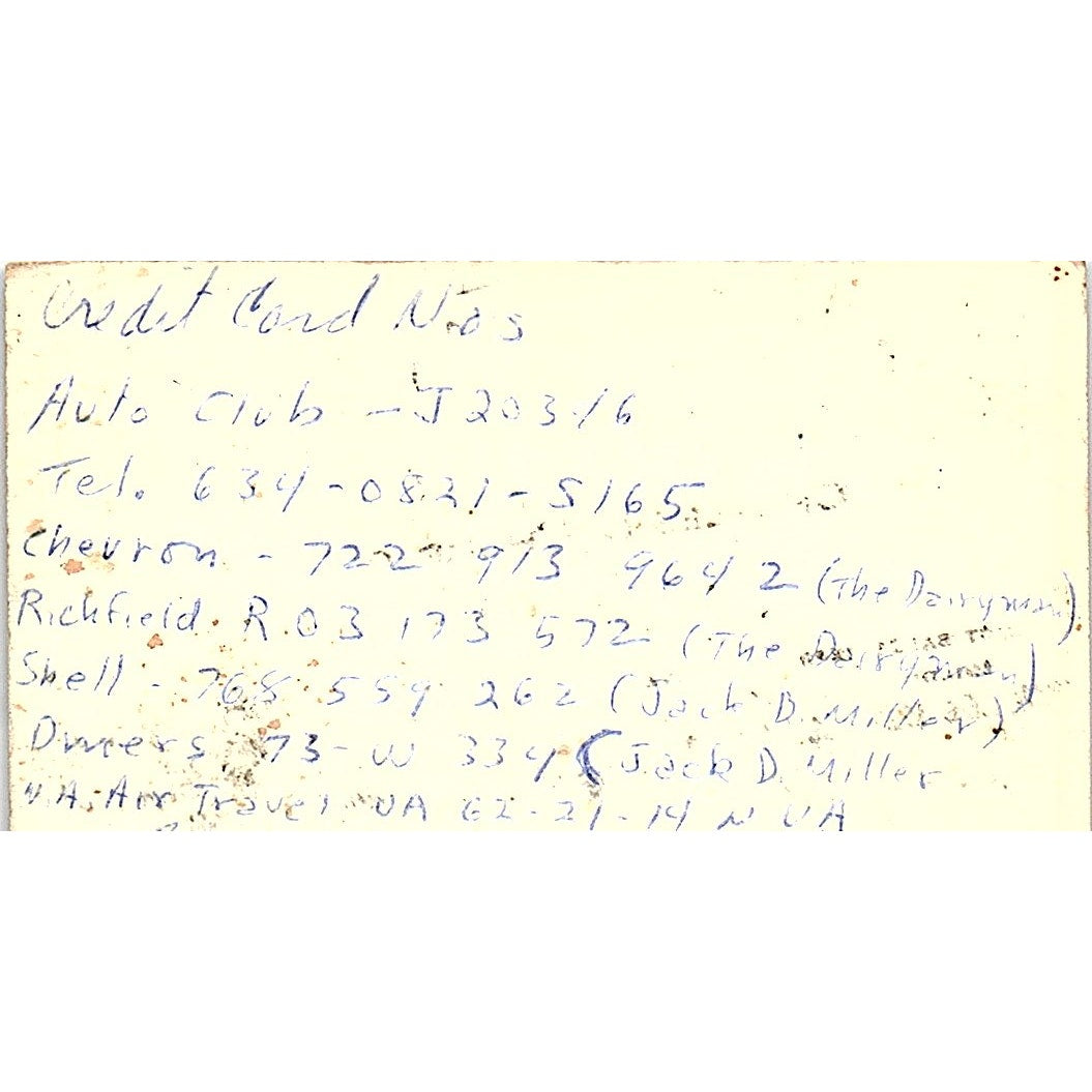 Jack D Miller The Dairyman Paramount CA Vintage Business Card SD9-B10