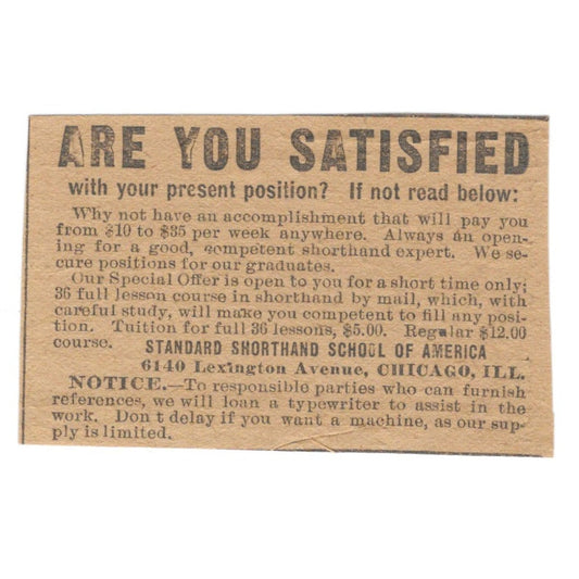Standard Shorthand School of America Chicago IL 1906 Original Ad AK6-S11