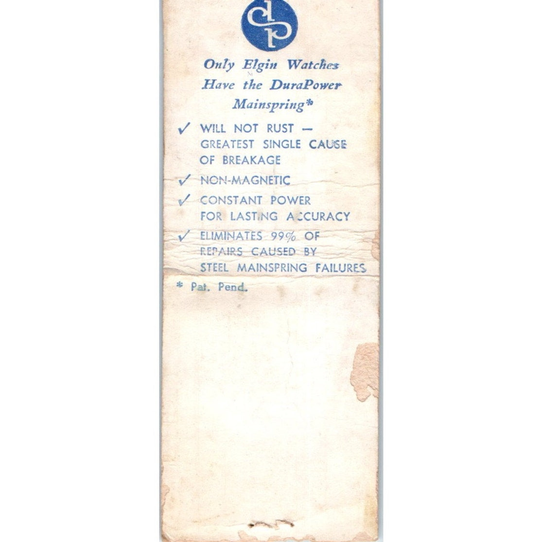 Harycki Jewelers Thorp WI Elgin Watches Vintage Matchbook Cover SD2-Y7