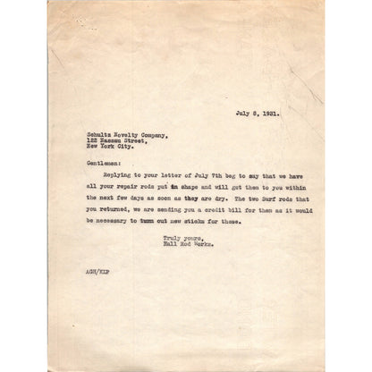 1931 Schultz Novelty & Sporting Goods Co Correspondence w/ Hall Rod Works C30