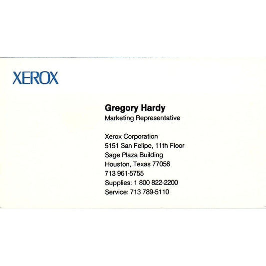 Xerox Corporation Gregory Hardy Houston Texas Vintage Business Card SB4-B10