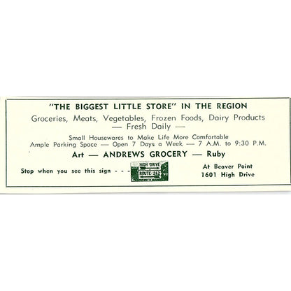 Wayne Owens Caramel Crisp Shop, Art Andrews Grocery 1957 Estes Park CO Ad AG4-M1